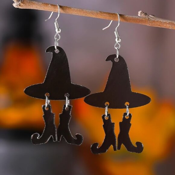 Witch Hat and Legs Halloween Fall Earrings - Picture 2 of 5